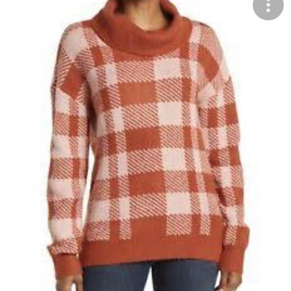 Olivia Sky Sweaters - New Olivia Sky Plaid Print Rust Cowl Neck Sweater size large